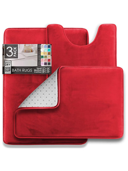 3PC  Bathroom Rugs Velvet Memory Foam Non-Slip Bath Rugs Machine Wash Dries Quickly - Ultra Soft Bath Mats for Bedroom kitchen
