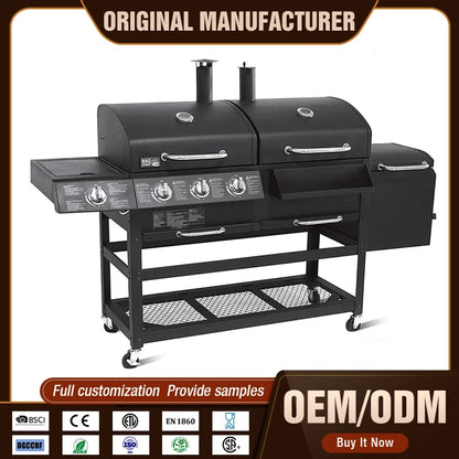Gas Charcoal Combo Combination Hybrid  Bbq Barbecue Grills With 4 Burner For Outdoor Kitchen Cooking