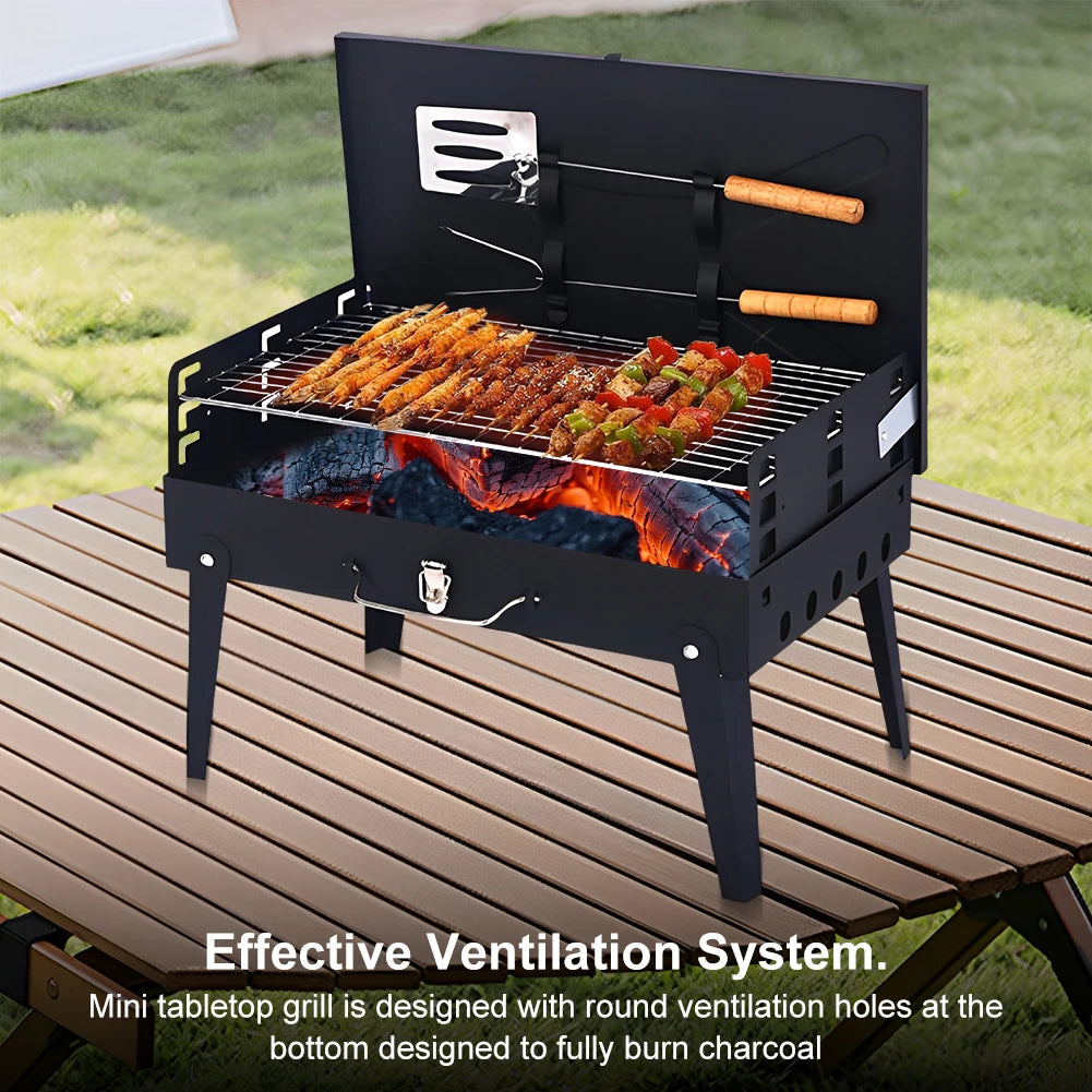 Stainless Steel Portable BBQ Grill Lightweight Folding BBQ Charcoal Grill Multifunction for Outdoor Cooking Camping Picnics