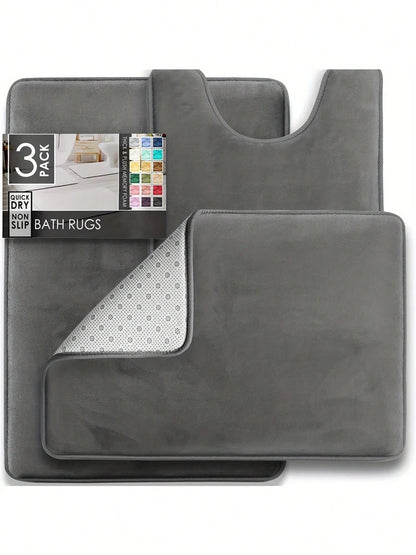 3PC  Bathroom Rugs Velvet Memory Foam Non-Slip Bath Rugs Machine Wash Dries Quickly - Ultra Soft Bath Mats for Bedroom kitchen