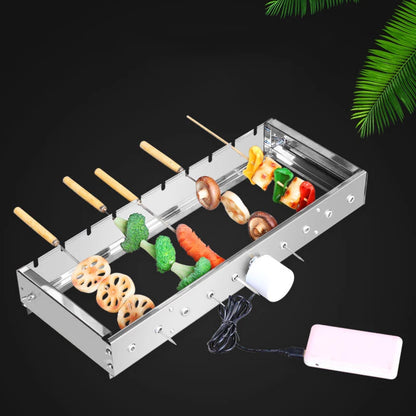 GIEMZA 49cm Automatic Rotary Grill BBQ Automatically Flipping The Shelf Universal Pan Stainless Steel Folding Charcoal Grill