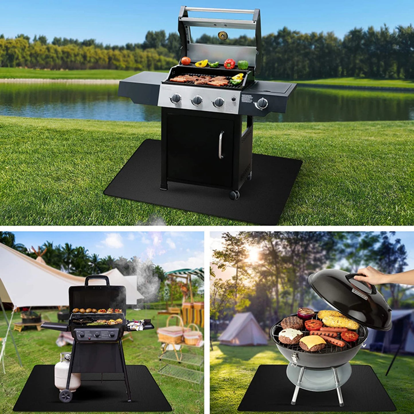 Outdoor Barbecue Grills Mat  Double-Sided Waterproof Protective Portable High Temperature Resistant Fire Mat for Outdoor Camping