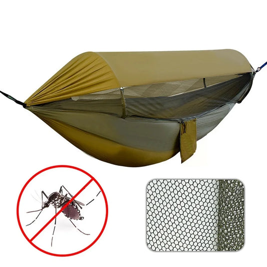 Outdoor Camping Double Hammock Anti-Rainfly Mosquito Net Automatic Quick Release Swing Shelter