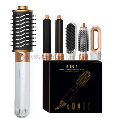 6 in 1 Hair Dryer Brush Hot Comb Set Professional Curling Iron Hair Straightener Styling Tool Negative ions Hair Dryer Household