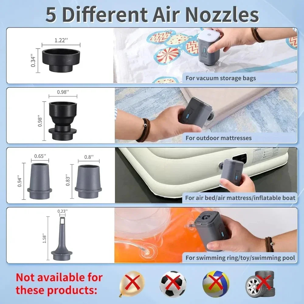 Mini Portable Air Pump with 1300mAh Battery USB Rechargeable to Inflate Deflate for Pool Floats, Air Bed, Vacuum Storage Bags