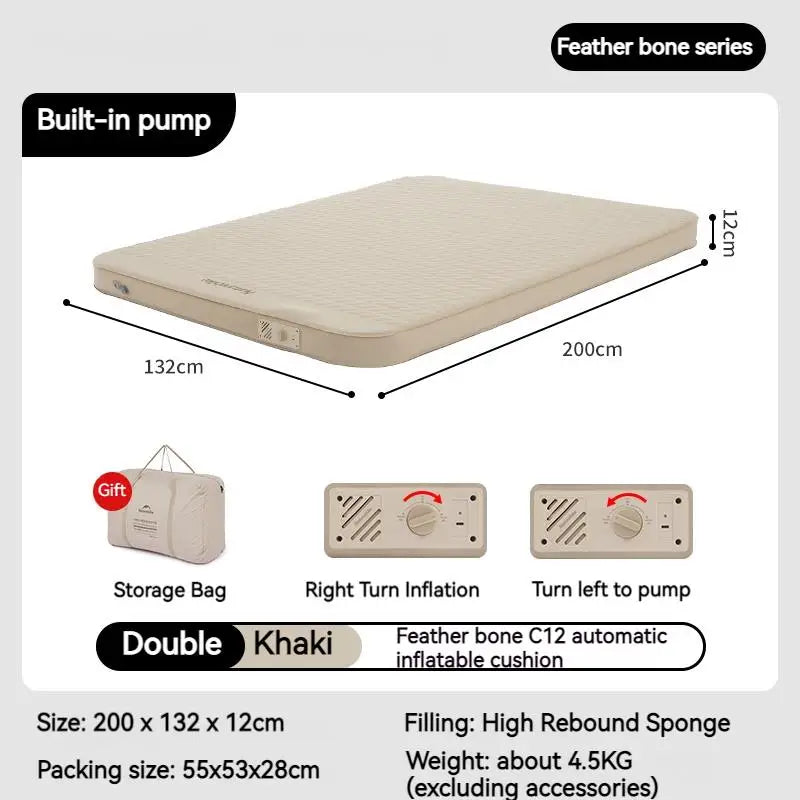 Naturehike C12 Inflatable Mattress Outdoor Camping Sponge TPU Automatic Air Cushion Lightweight Single Double Bed Portable Pad