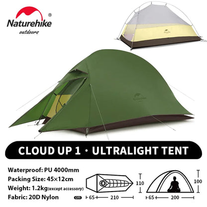 Naturehike Cloud Up 1 Upgraded Tent Ultralight Camping Tent Waterproof Outdoor Hiking Travel Tent Backpacking Cycling Tent