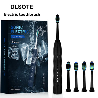 Sonic Electric Toothbrush Black Adult Rechargeable With 2 Replacement Brush Heads 5 Modes 2 Minute Intelligent Timer IPX7 waterp
