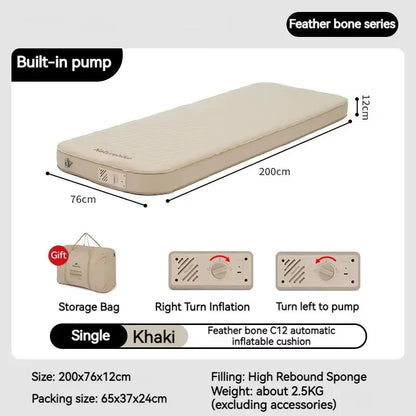 Naturehike C12 Inflatable Mattress Outdoor Camping Sponge TPU Automatic Air Cushion Lightweight Single Double Bed Portable Pad