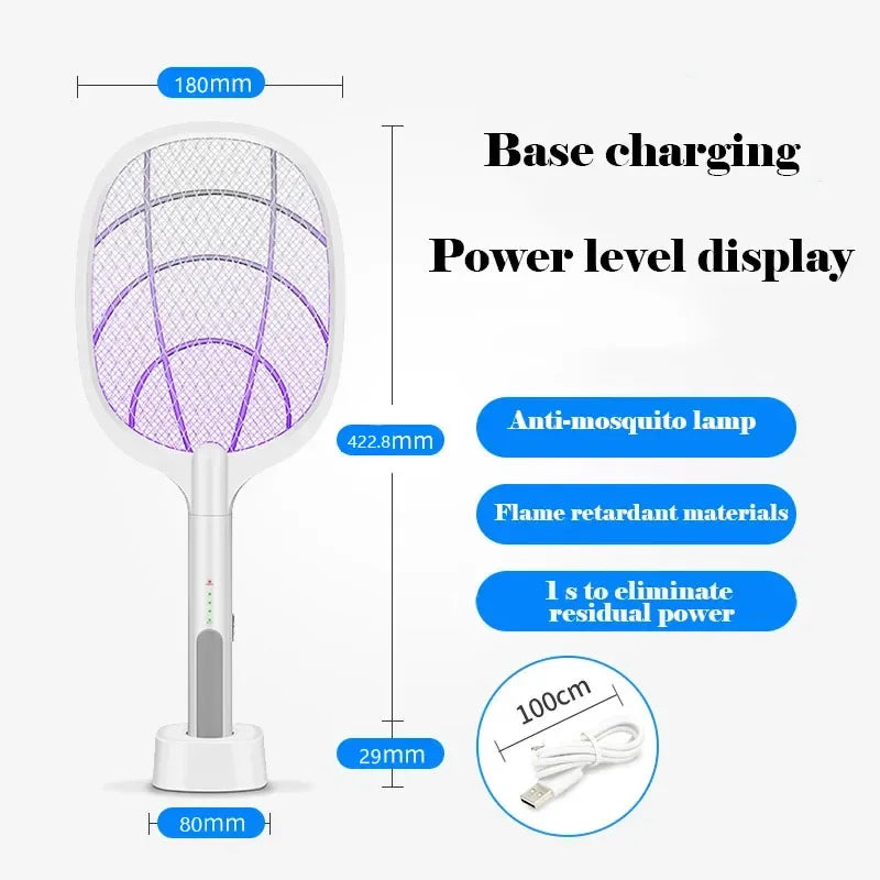 Mosquito Killer Lamp USB Rechargeable Electric Mosquito Net Fly Swatter with UV Light Base Charge Protect Baby Fly Swatter