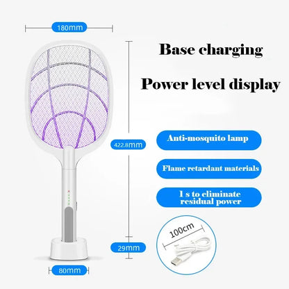 Mosquito Killer Lamp USB Rechargeable Electric Mosquito Net Fly Swatter with UV Light Base Charge Protect Baby Fly Swatter