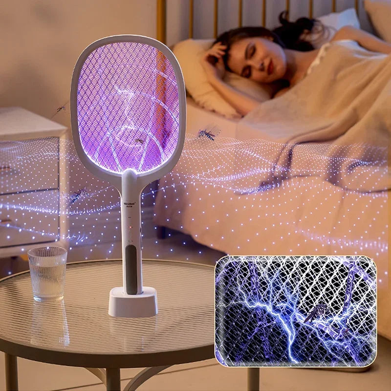 Mosquito Killer Lamp USB Rechargeable Electric Mosquito Net Fly Swatter with UV Light Base Charge Protect Baby Fly Swatter