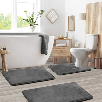 3PC  Bathroom Rugs Velvet Memory Foam Non-Slip Bath Rugs Machine Wash Dries Quickly - Ultra Soft Bath Mats for Bedroom kitchen
