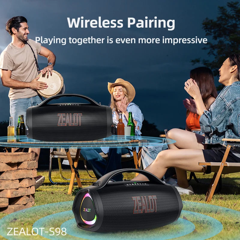 ZEALOT-S98 160W Portable Bluetooth Speaker High Volume Waterproof 36000mAh Wireless TWS Subwoofer Suporrt USB/TF/AUX RGB light