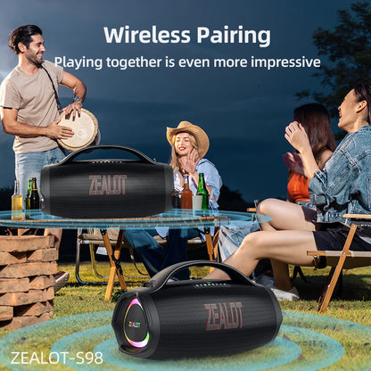 ZEALOT-S98 160W Portable Bluetooth Speaker High Volume Waterproof 36000mAh Wireless TWS Subwoofer Suporrt USB/TF/AUX RGB light