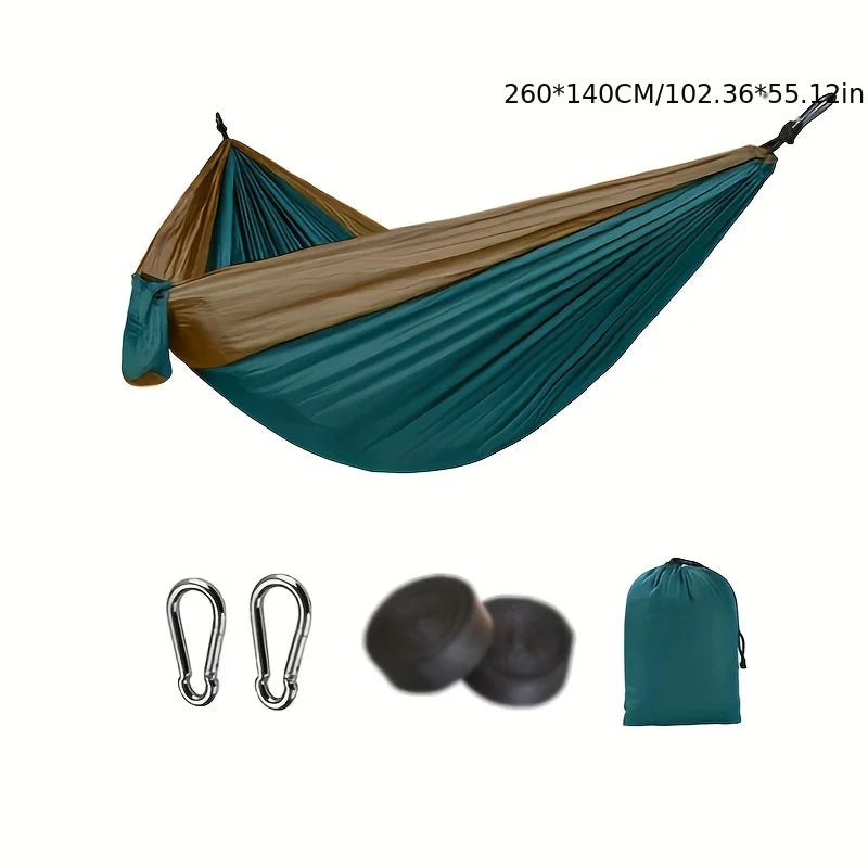 Portable outdoor camping hammock, suitable for backpacking, beach, backyard, garden, hiking, all seasons.