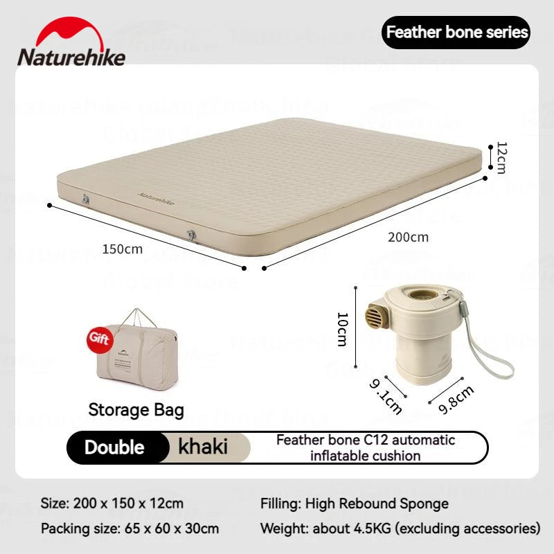 Naturehike C12 Inflatable Mattress Outdoor Camping Sponge TPU Automatic Air Cushion Lightweight Single Double Bed Portable Pad