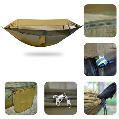 Outdoor Camping Double Hammock Anti-Rainfly Mosquito Net Automatic Quick Release Swing Shelter