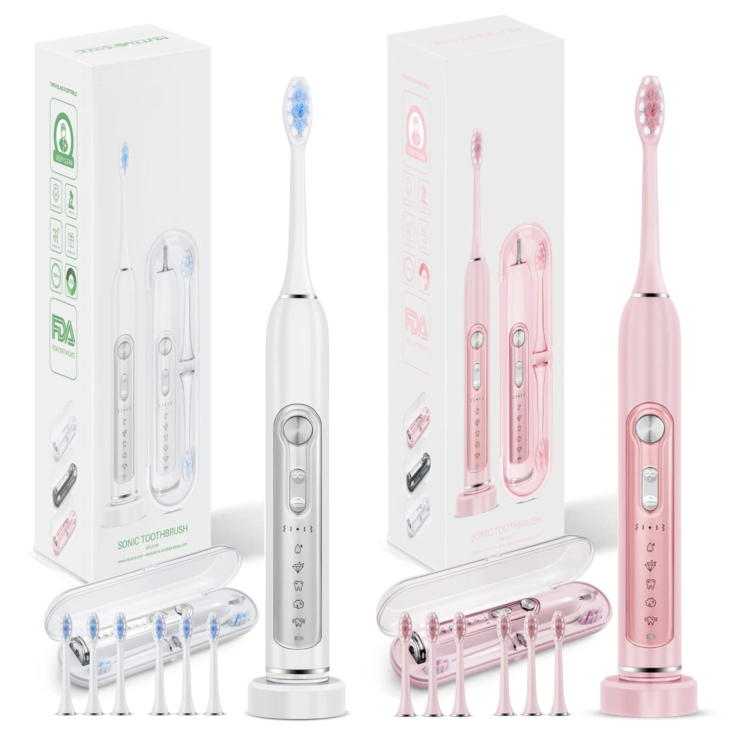 SUBORT S7 Super Sonic Electric Toothbrushes for Adult Kid Smart Timer Whitening Toothbrush IPX7 Waterproof Replaceable Heads Set