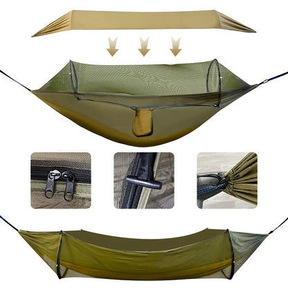 Outdoor Camping Double Hammock Anti-Rainfly Mosquito Net Automatic Quick Release Swing Shelter
