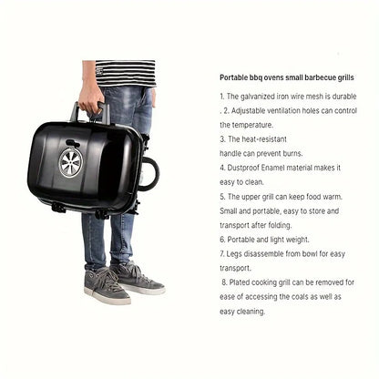 Portable Charcoal Grill - Mini BBQ Grill - Small Table Top Charcoal Grill for Camping, Outdoor Cooking - Foldable