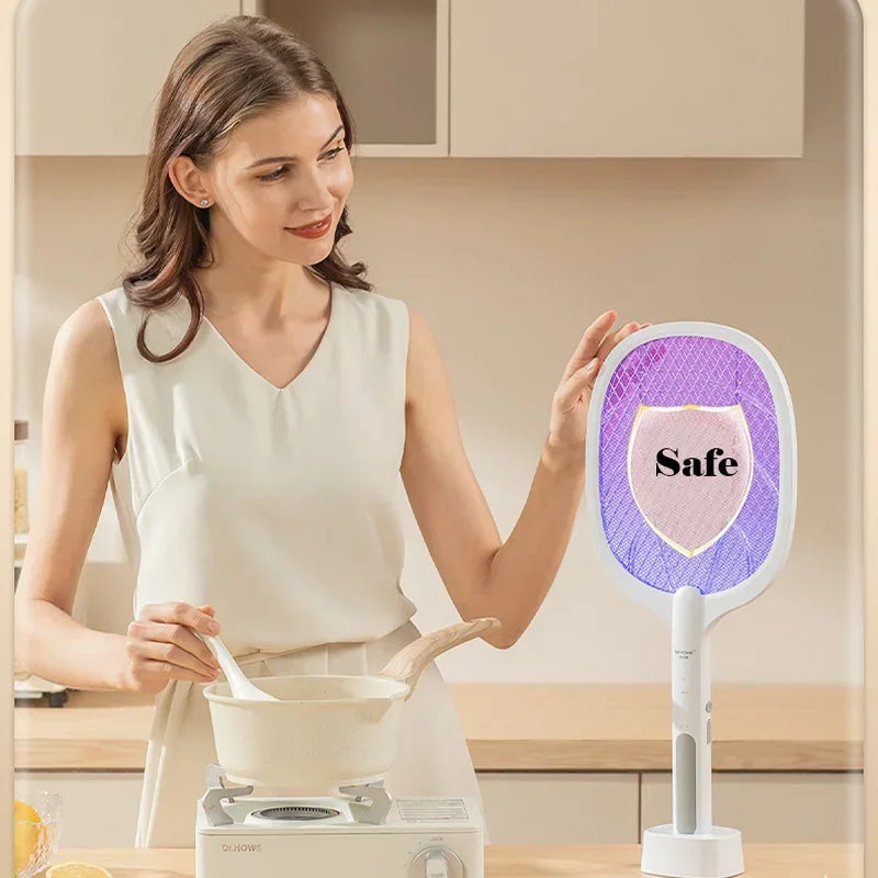 Mosquito Killer Lamp USB Rechargeable Electric Mosquito Net Fly Swatter with UV Light Base Charge Protect Baby Fly Swatter