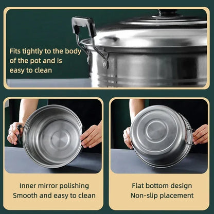 5 piece stainless steel soup pot, non stick and anti magnetic cookware, multifunctional steaming and cooking pot