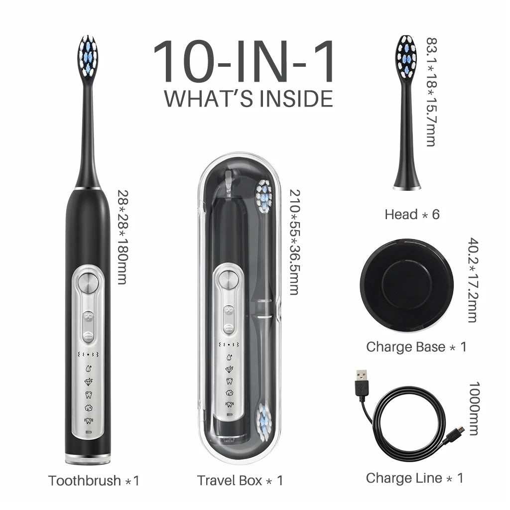 SUBORT S7 Super Sonic Electric Toothbrushes for Adult Kid Smart Timer Whitening Toothbrush IPX7 Waterproof Replaceable Heads Set