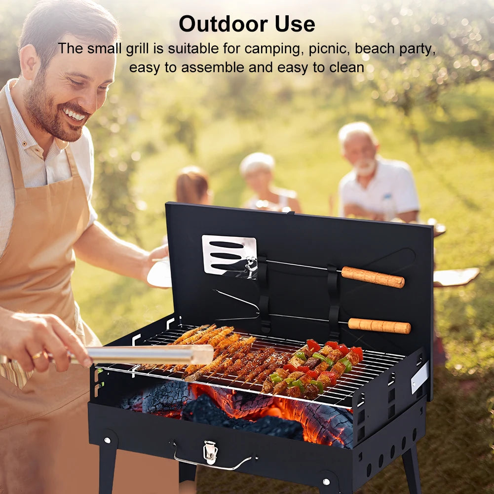 Stainless Steel Portable BBQ Grill Lightweight Folding BBQ Charcoal Grill Multifunction for Outdoor Cooking Camping Picnics