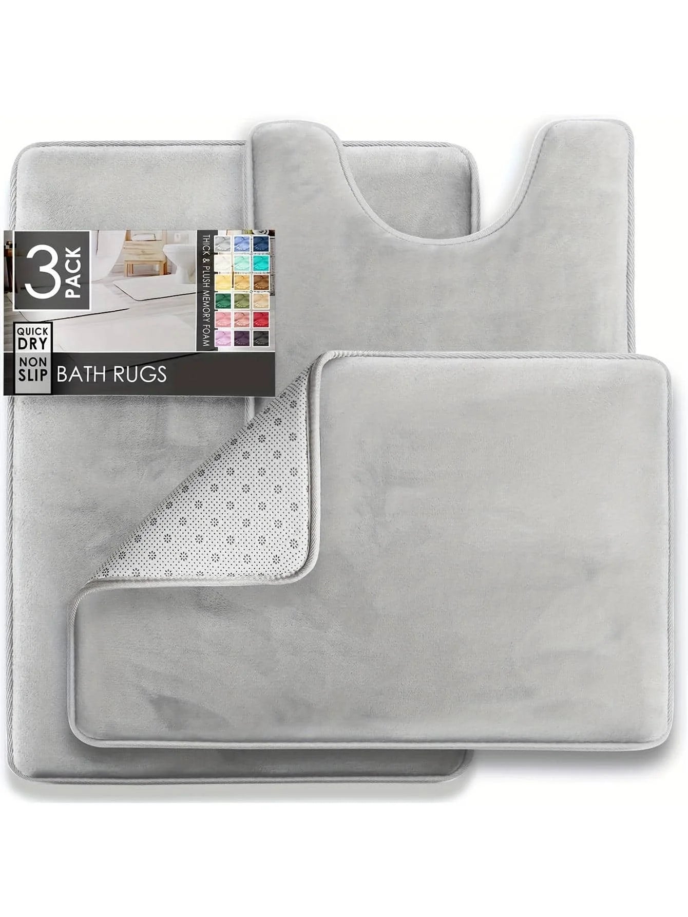 3PC  Bathroom Rugs Velvet Memory Foam Non-Slip Bath Rugs Machine Wash Dries Quickly - Ultra Soft Bath Mats for Bedroom kitchen