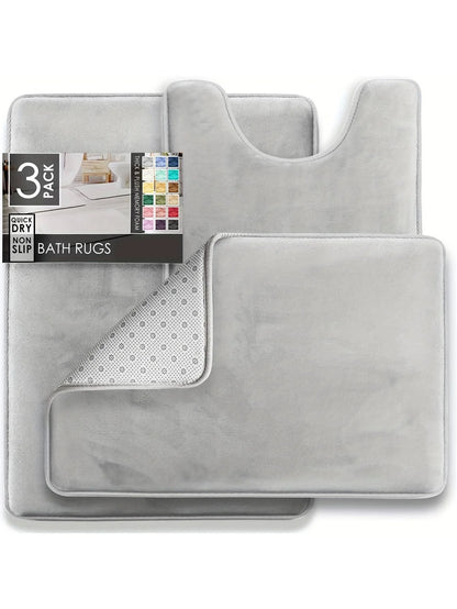 3PC  Bathroom Rugs Velvet Memory Foam Non-Slip Bath Rugs Machine Wash Dries Quickly - Ultra Soft Bath Mats for Bedroom kitchen