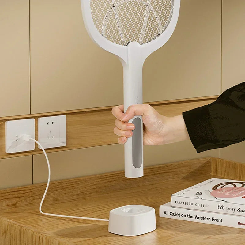 Mosquito Killer Lamp USB Rechargeable Electric Mosquito Net Fly Swatter with UV Light Base Charge Protect Baby Fly Swatter