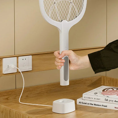 Mosquito Killer Lamp USB Rechargeable Electric Mosquito Net Fly Swatter with UV Light Base Charge Protect Baby Fly Swatter