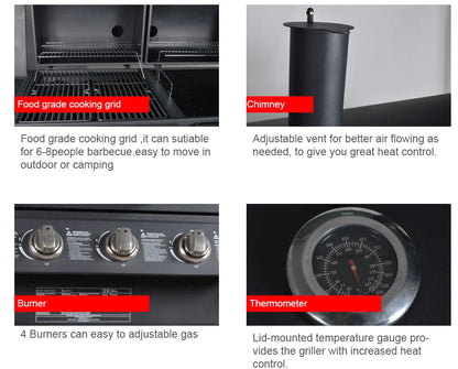 Gas Charcoal Combo Combination Hybrid  Bbq Barbecue Grills With 4 Burner For Outdoor Kitchen Cooking
