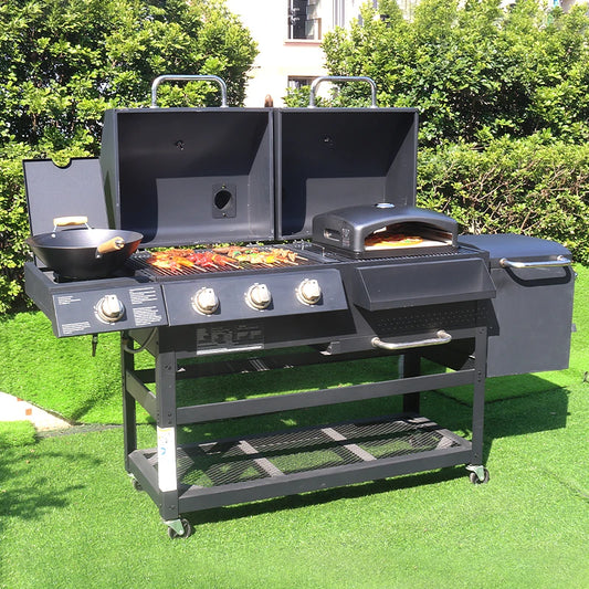 Gas Charcoal Combo Combination Hybrid  Bbq Barbecue Grills With 4 Burner For Outdoor Kitchen Cooking