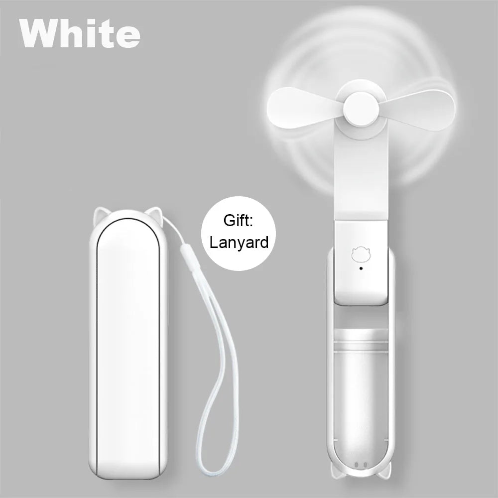 Portable Fan 2000mAh USB Rechargeable 3 Speed Mini Handheld Foldable Fan Hand Held Small Pocket Travel Fan with Handy Power Bank