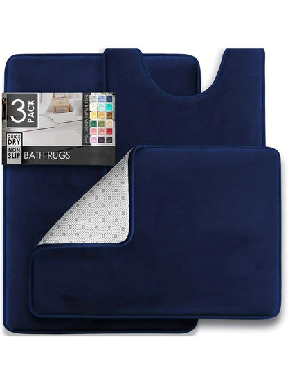 3PC  Bathroom Rugs Velvet Memory Foam Non-Slip Bath Rugs Machine Wash Dries Quickly - Ultra Soft Bath Mats for Bedroom kitchen