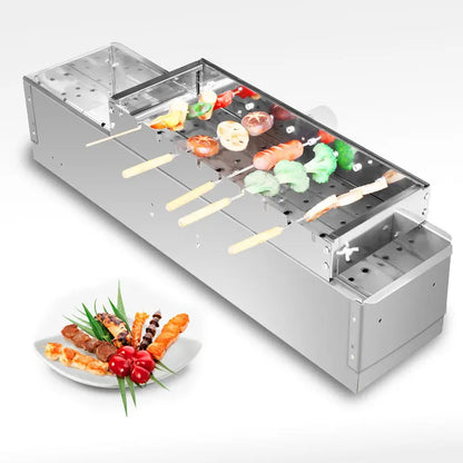 GIEMZA 49cm Automatic Rotary Grill BBQ Automatically Flipping The Shelf Universal Pan Stainless Steel Folding Charcoal Grill