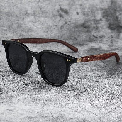 Retro Wood Grain Polarized Myopia Sunglasses UV Protection