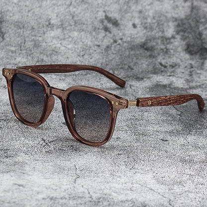 Retro Wood Grain Polarized Myopia Sunglasses UV Protection
